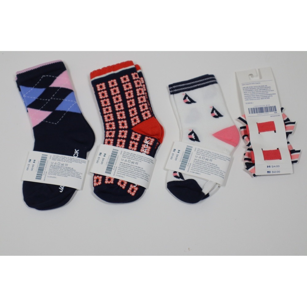 Janie and Jack Baby Girls Sock and Bow 4pc Set - Pink/Navy - Size 12-24M - Picture 2 of 2